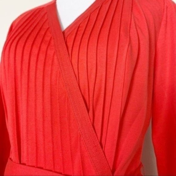 Vintage 60s 70s Edith Flagg Red Pleated Long Sleeve Midi Wrap Dress Small - Picture 5 of 12